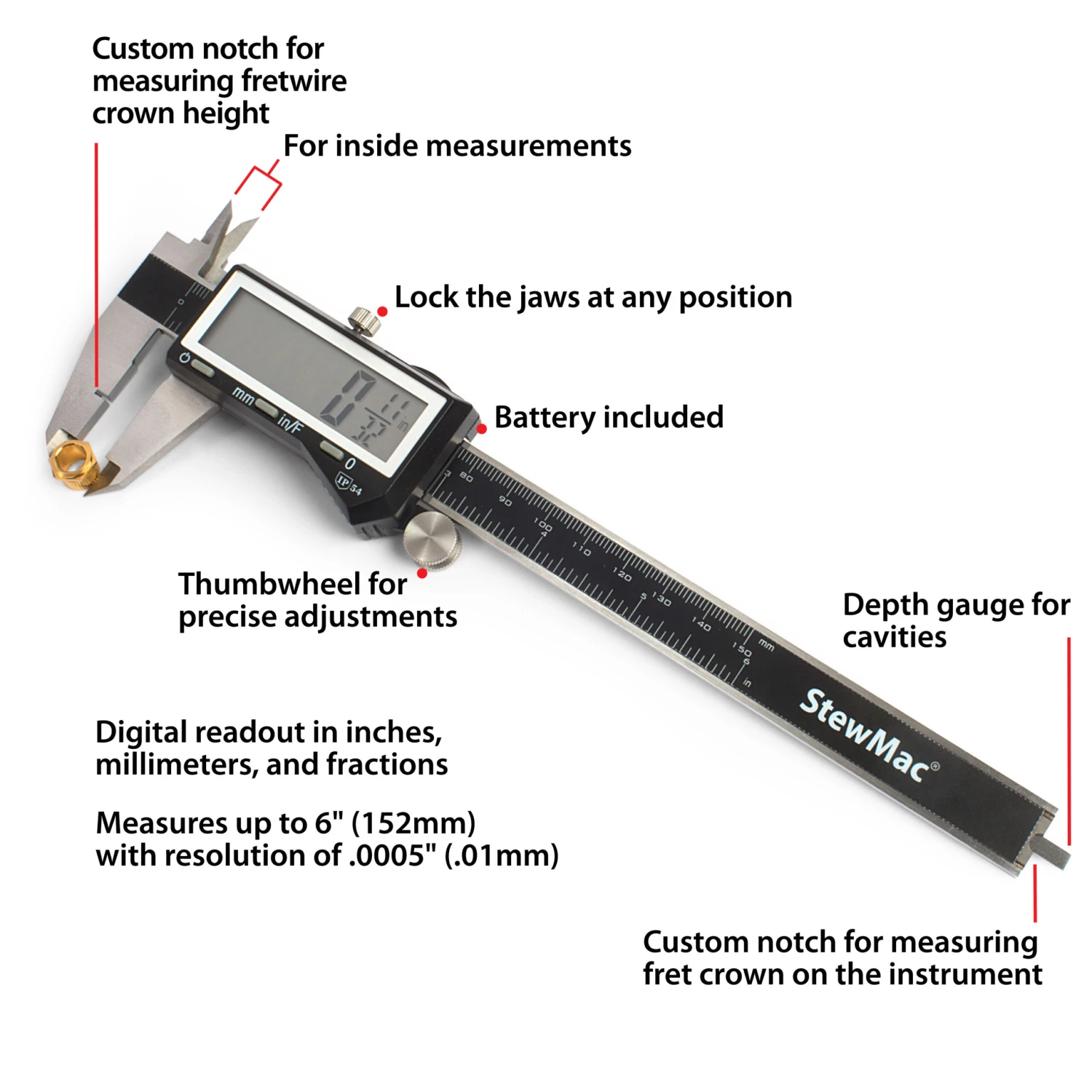 Luthier's Digital Caliper - StewMac 4 Luthier's Digital Caliper - StewMac - Image 2
