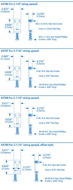 KTS Titanium Saddles For Strat - Set Of 6 - StewMac -Fine Musical Instruments 4786 spec